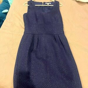 Navy dress perfect for a nice work event. Very subtle metallic weave.